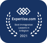 Expertise.com badge for best immigration lawyers in Arlington 2021