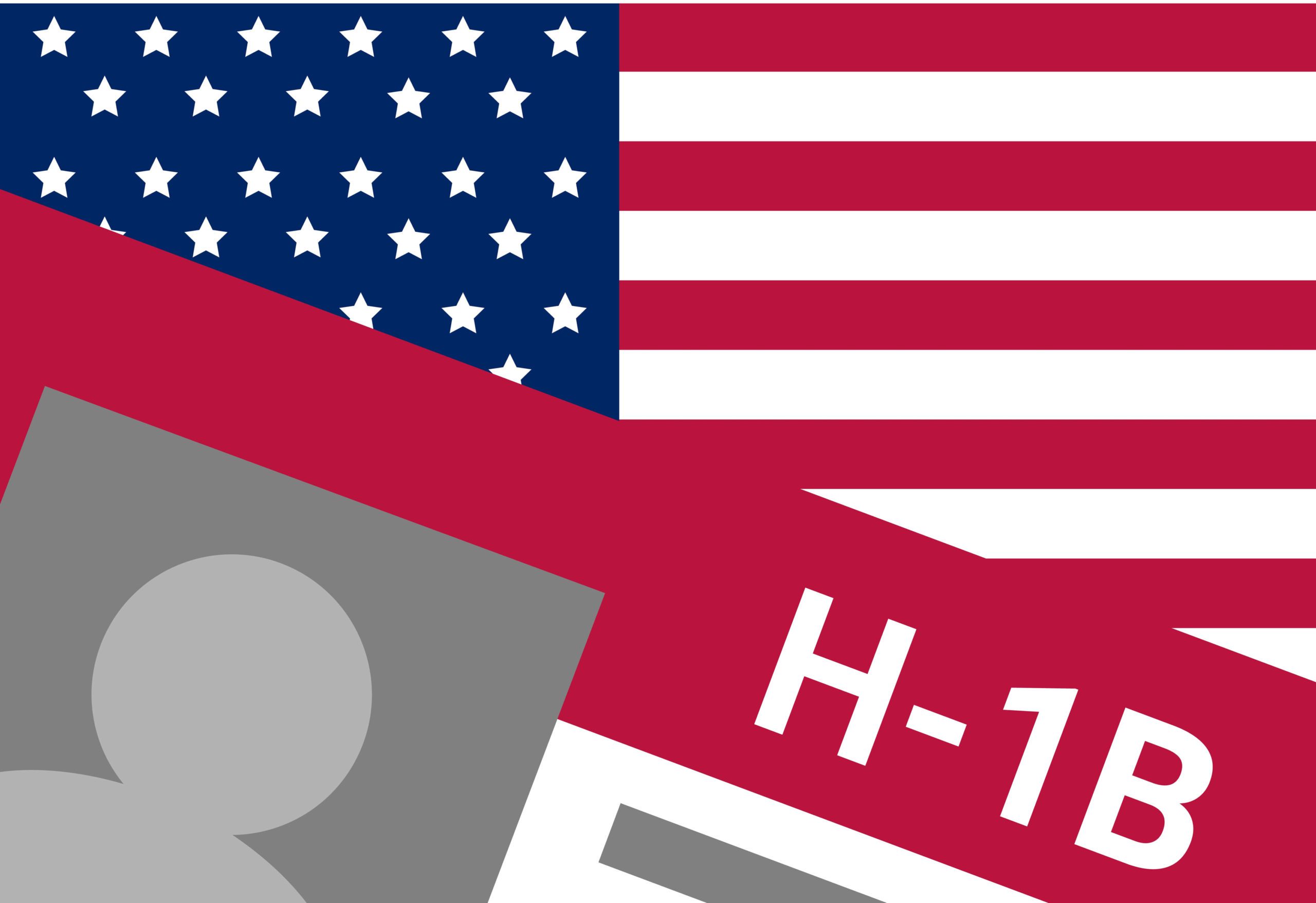 Ilustración de H-1B sobre una bandera de EE. UU.