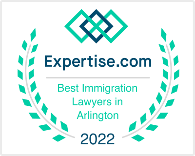 Expertise.com badge for best immigration lawyers in Arlington 2022